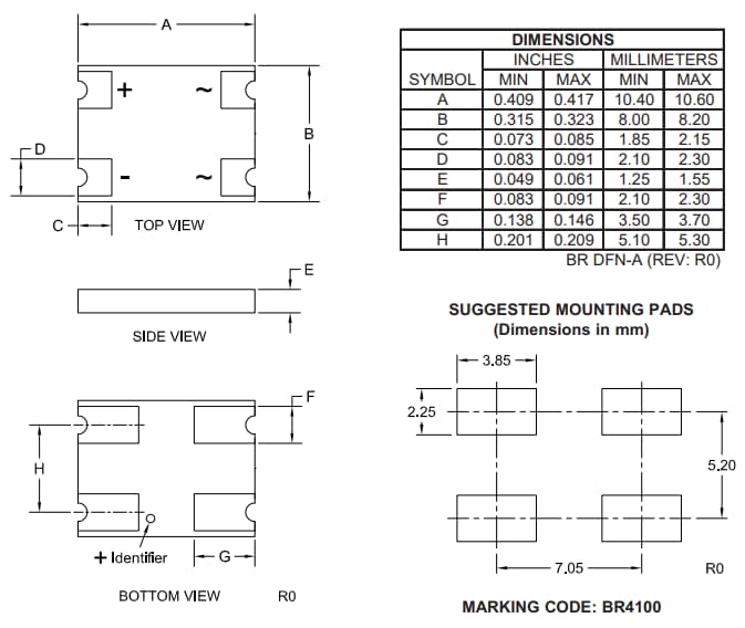 Mechanical Drawing - Central Semiconductor CBRDFA4-100 Full-Wave Bridge Rectifier Mechanical Drawing - Central Semiconductor CBRDFA4-100 Full-Wave Bridge Rectifier